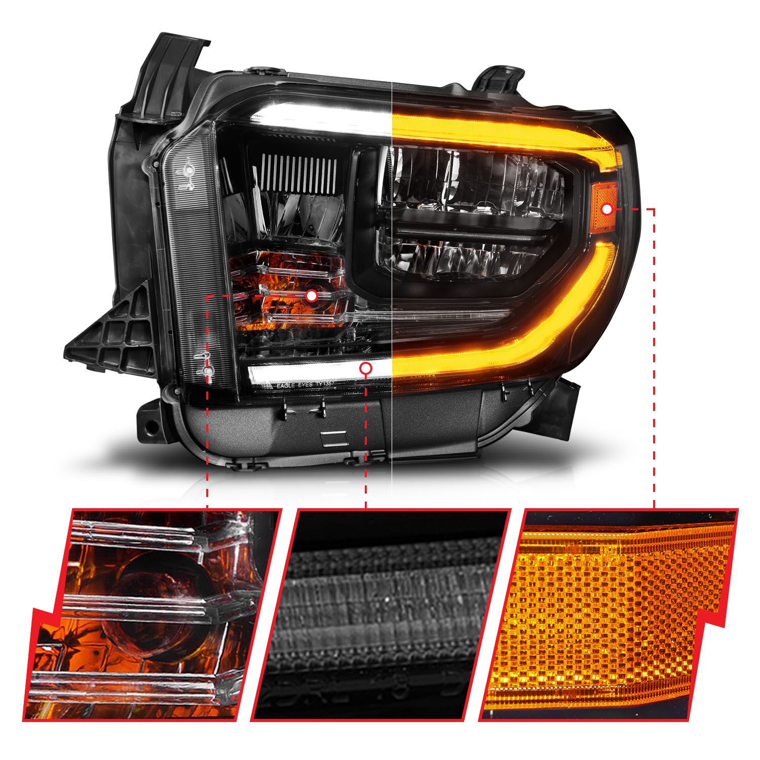 Anzo Black Crystal LED Headlights - Plank Style Switchback | 2014 
